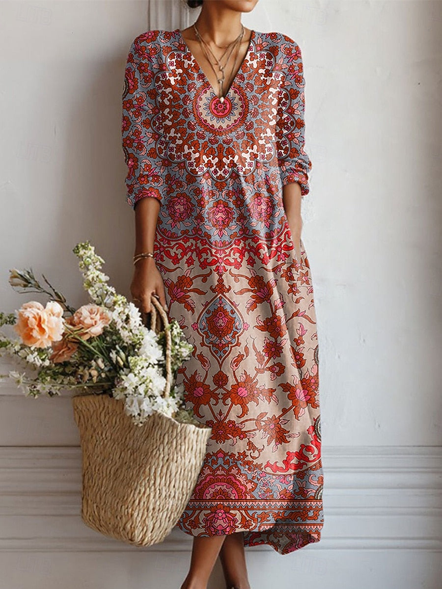 Boho Mixed Print Long Dress