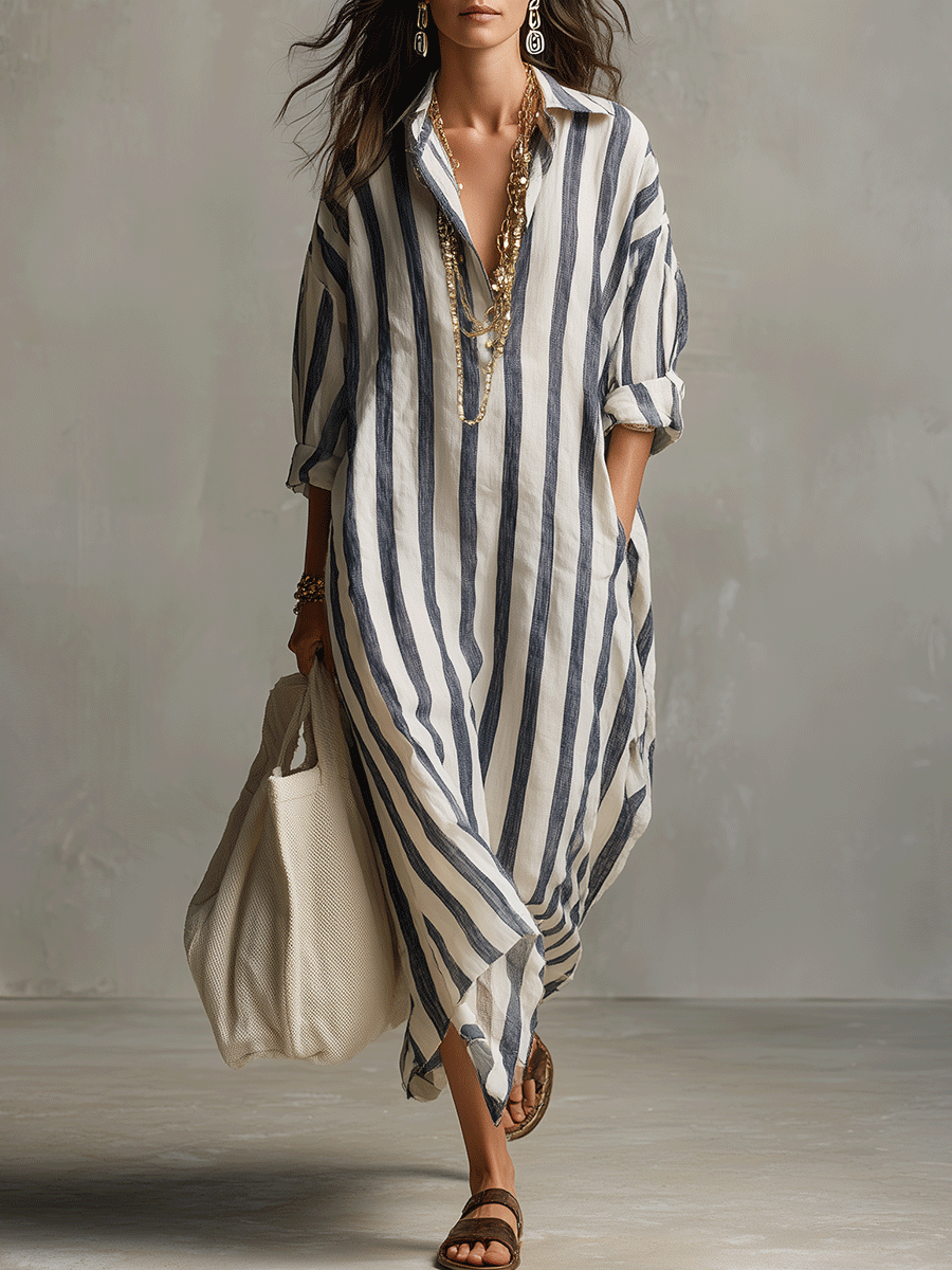 Maribel | Striped Shirt Maxi Dress