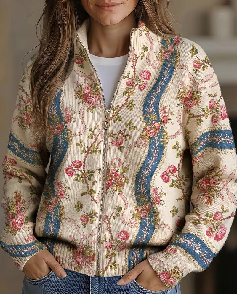 Eulalia | Climbing Rose Ribbon Zip Cardigan