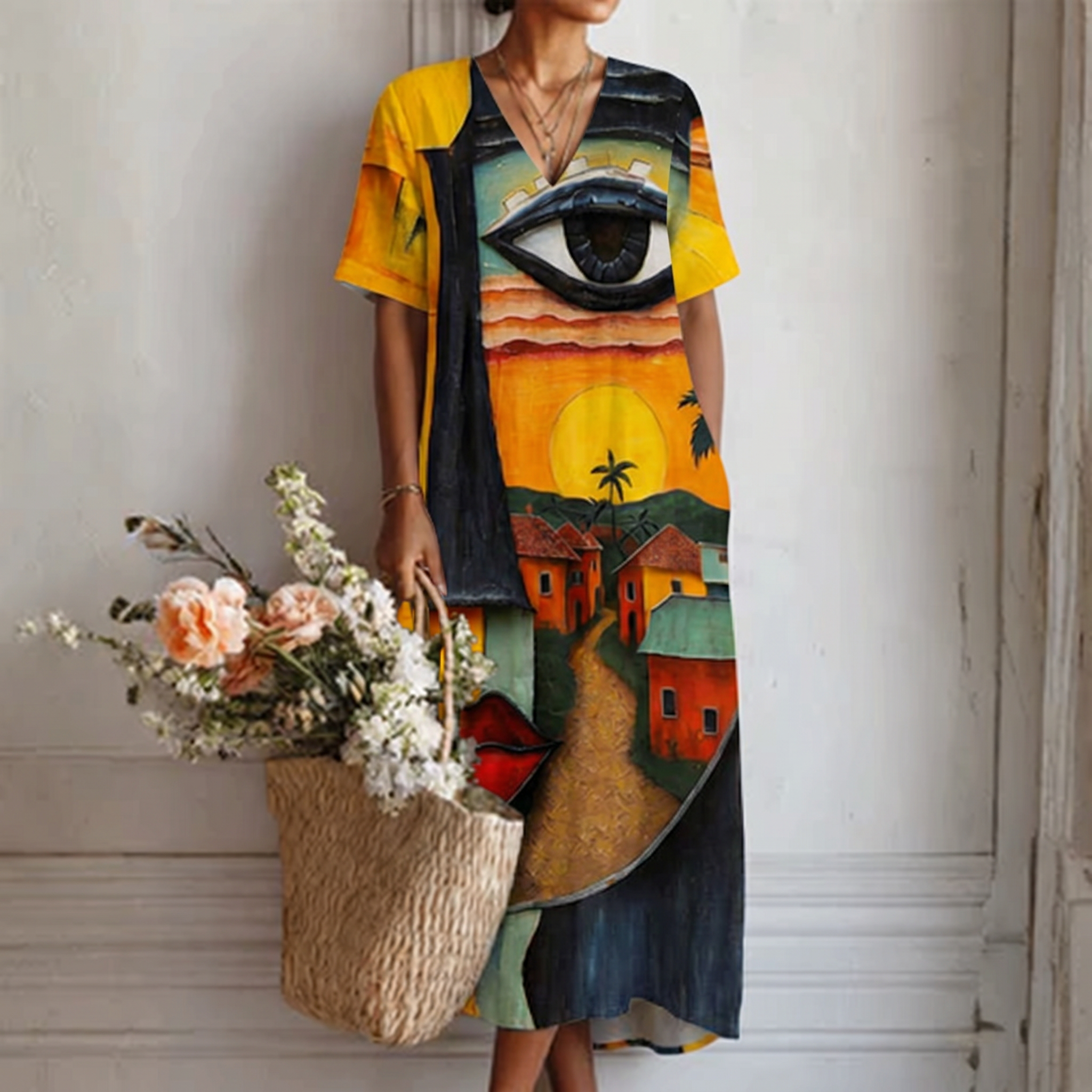 Boho Handcrafted Print Long Dress