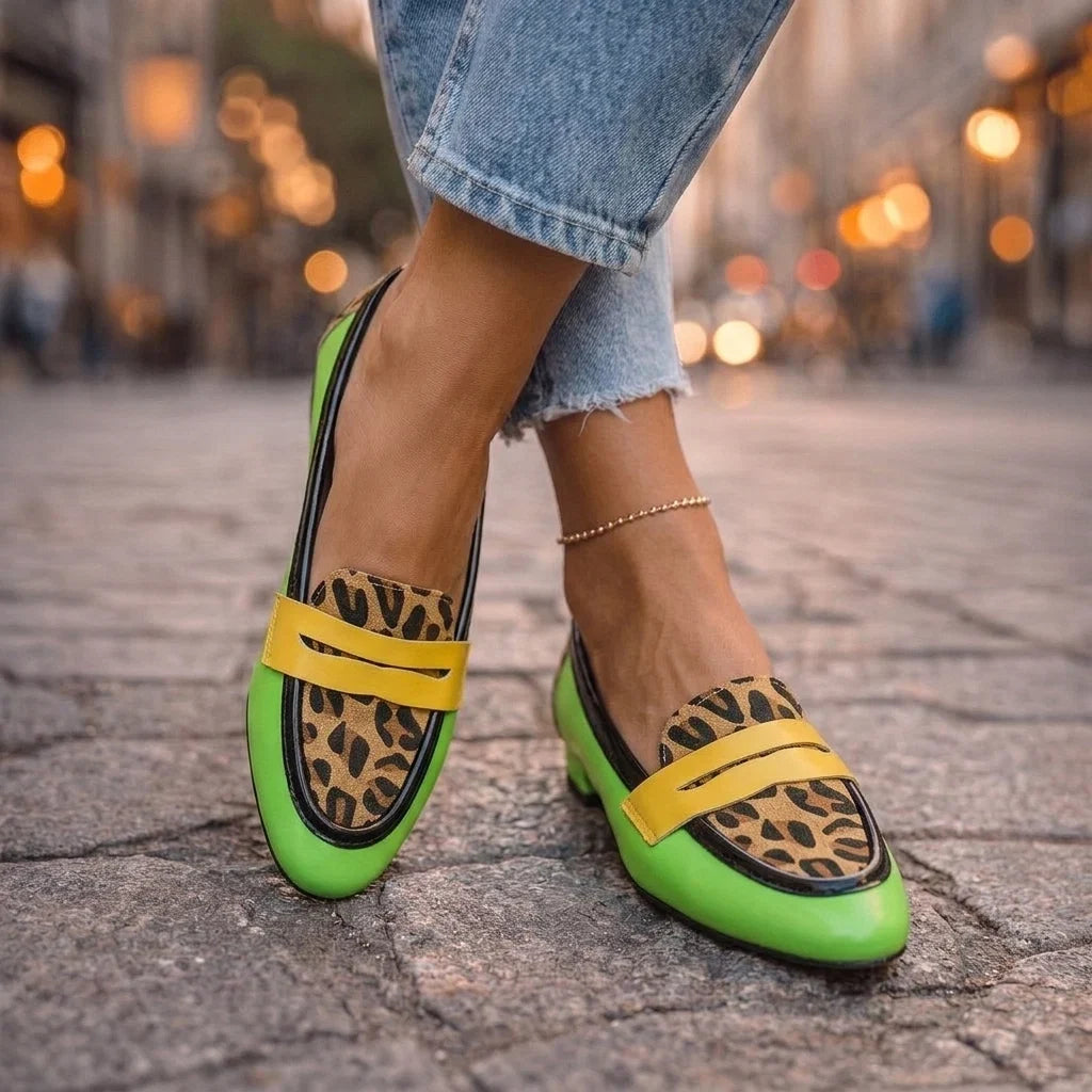 Rosalia | Leopard Print Colour Block Loafers