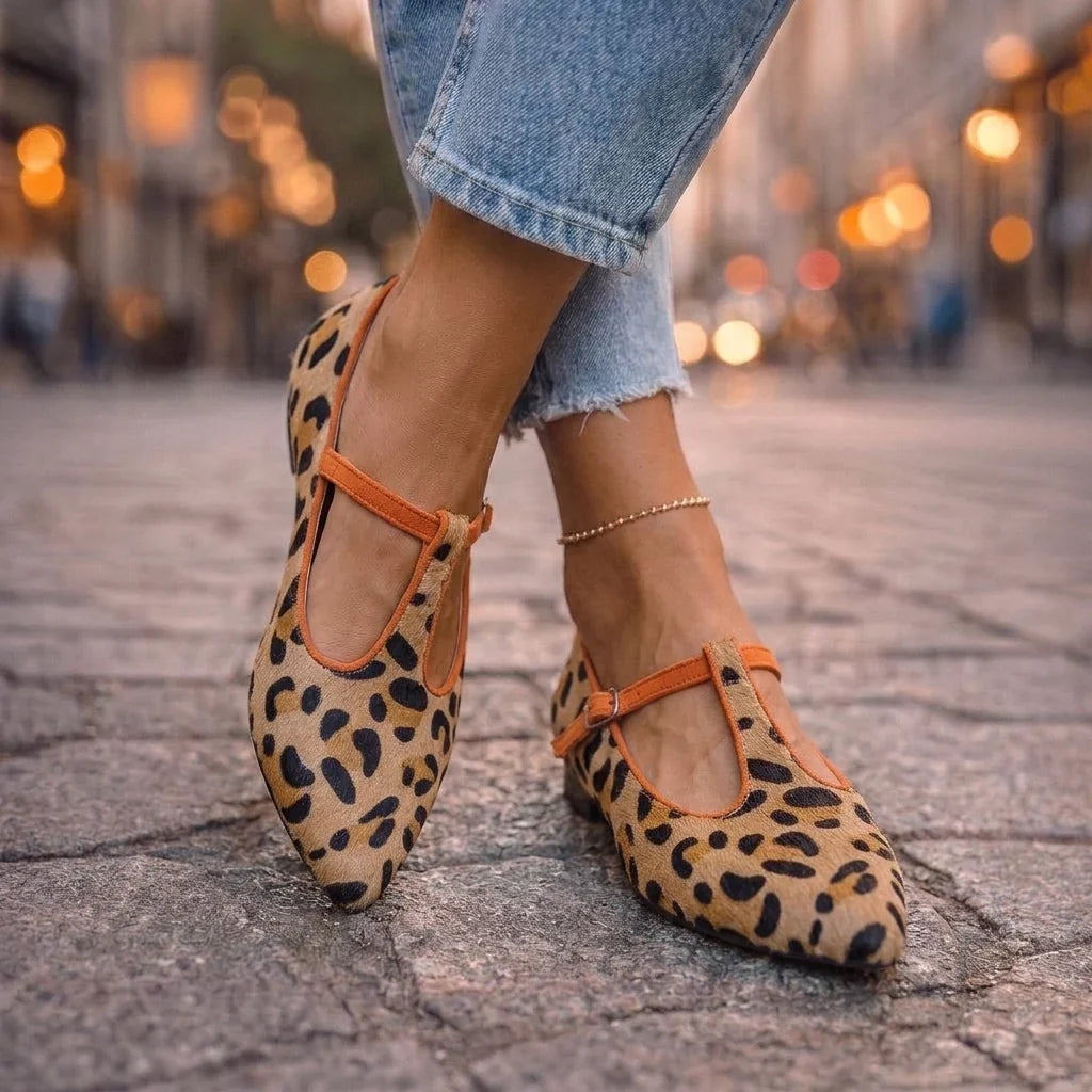 Celeste | Leopard Print Double Buckle Flats