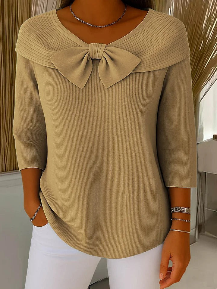 Trinity | Bow Neck Ribbed Sweater