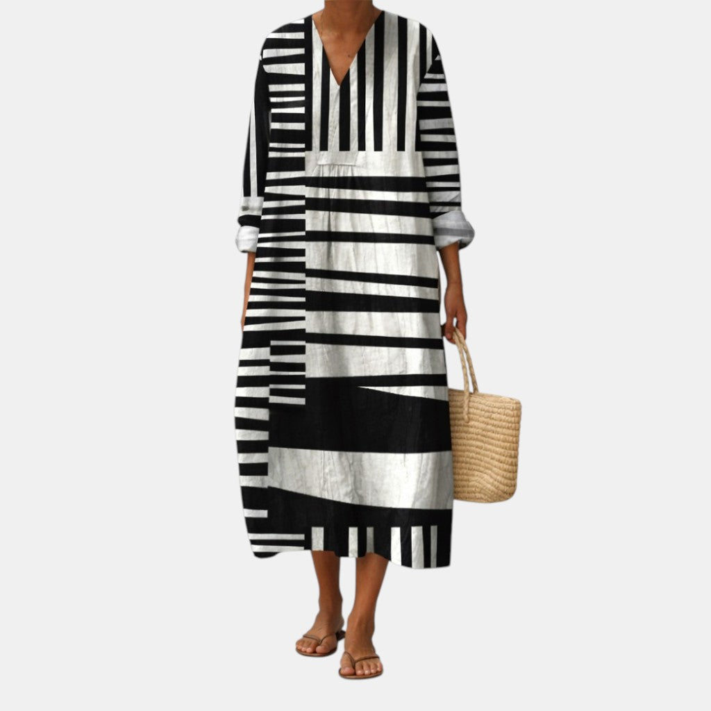 Boho Warm Tone Print Long Dress