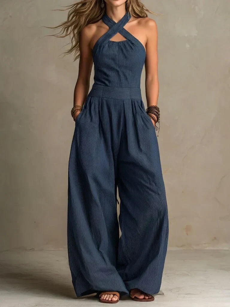 Bianca | Cross-Neckline Linen Jumpsuit