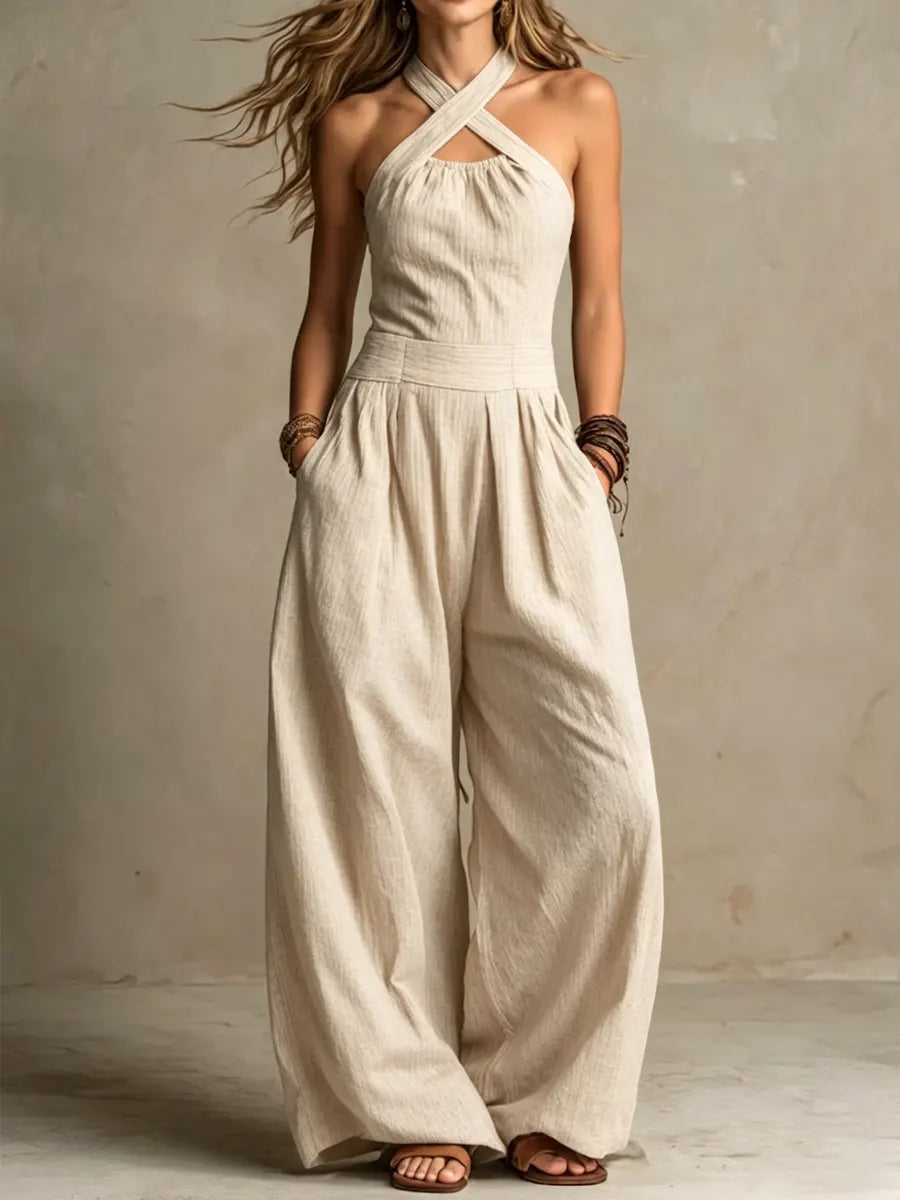 Bianca | Cross-Neckline Linen Jumpsuit