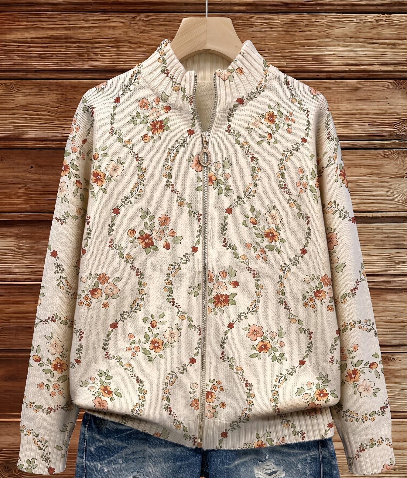 Persephone | Delicate Floral Vine Zip Cardigan