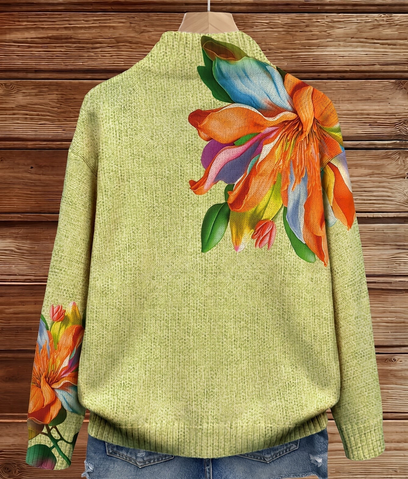 Sidonie | Vibrant Tropical Lily Zip Cardigan