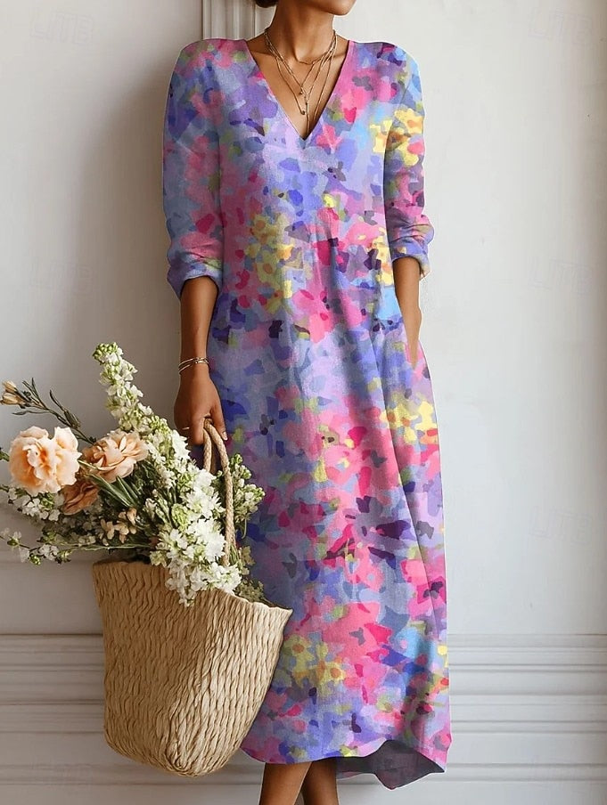 Boho Patterned Flowing Long Dress