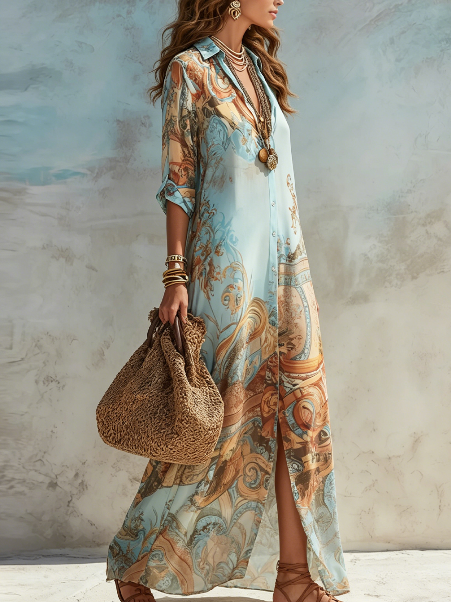 Bluebell | Blue Print Shirt Midi Dress