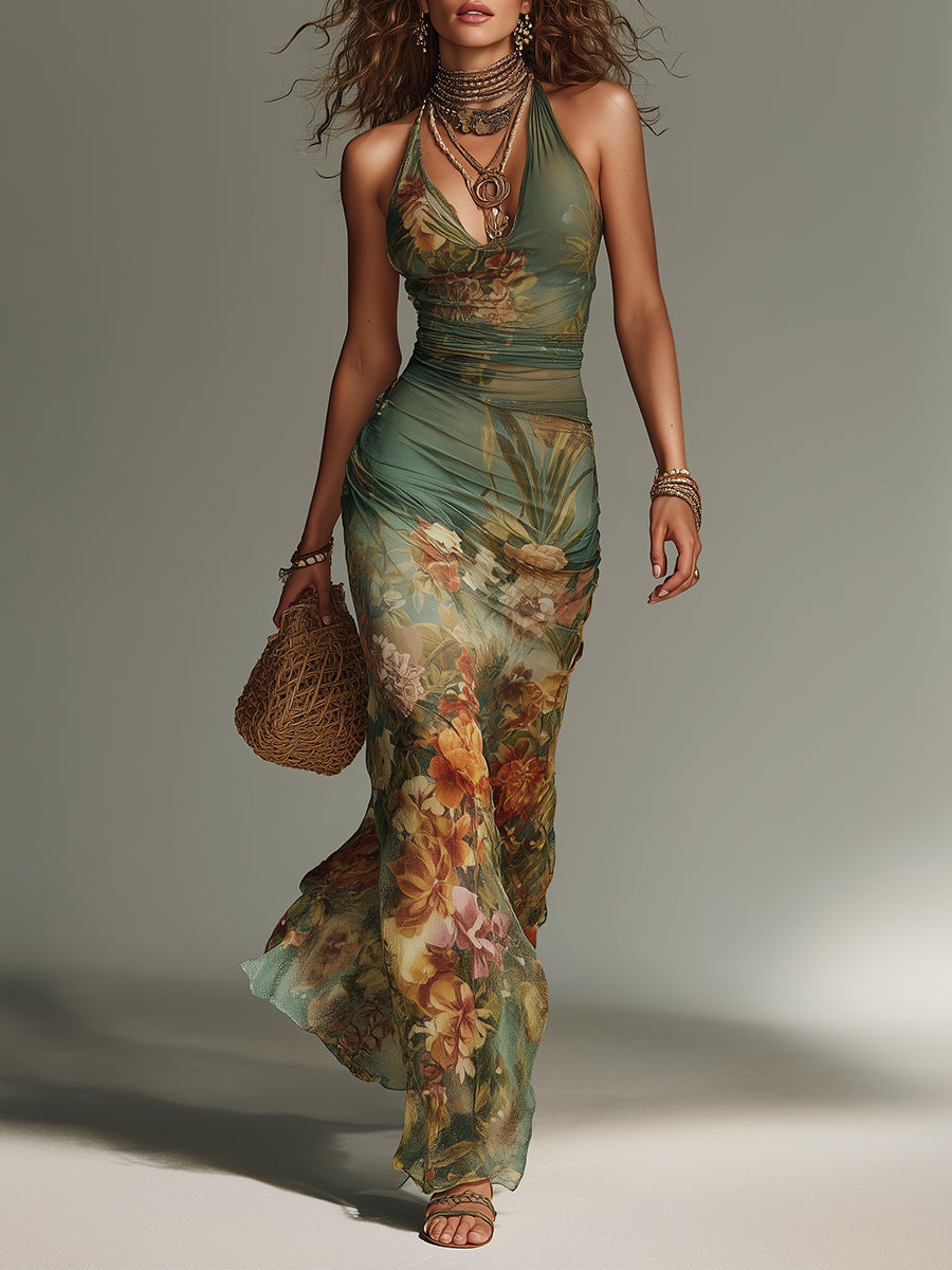 Shantoria | Floral Mesh Overlay Maxi Dress