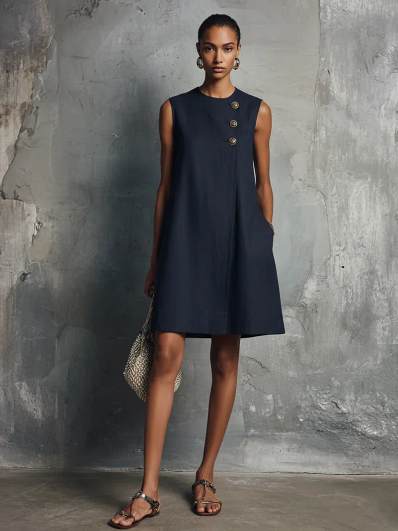 Aubrey | Asymmetric Button Mini Dress