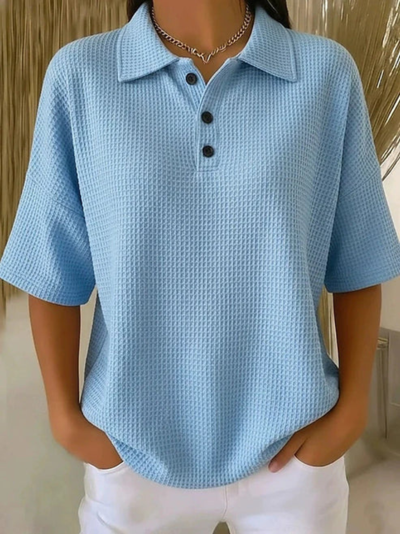 Peggie | Waffle Polo Blouse