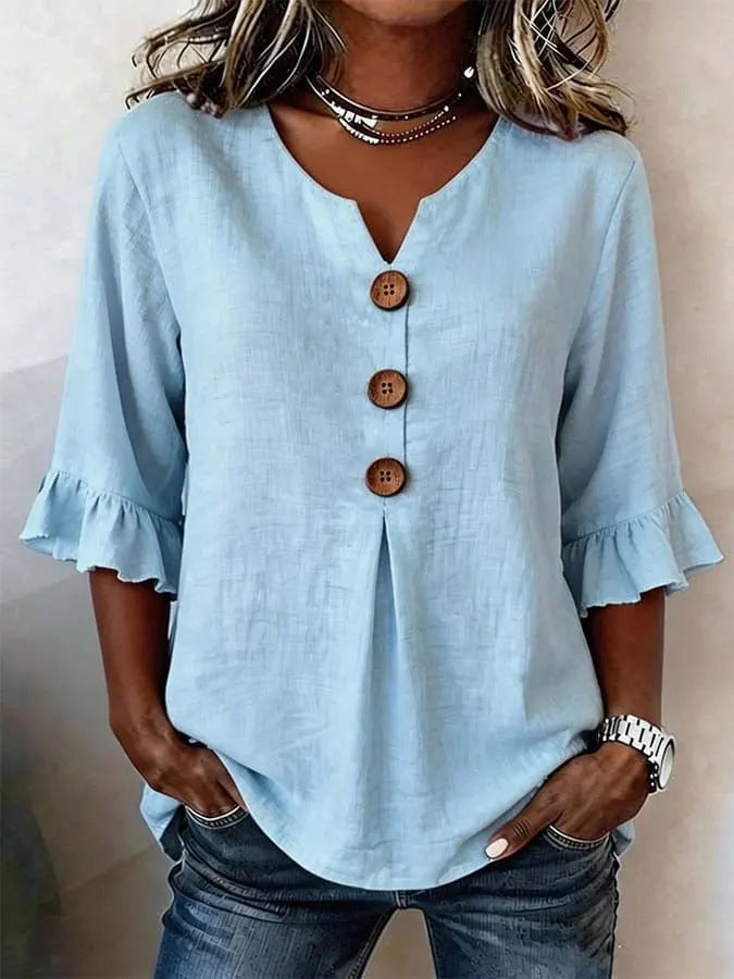 Jessara | Ruffle-Sleeve Linen Blouse