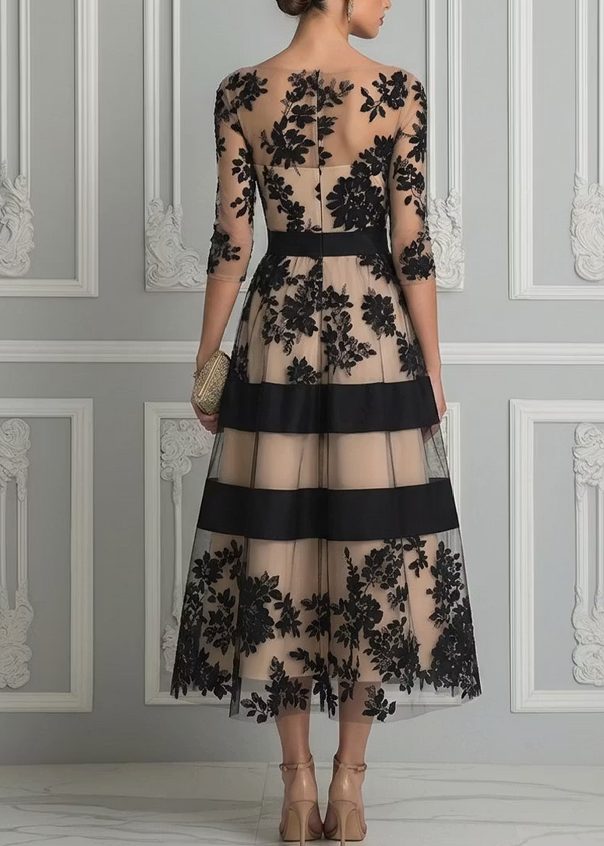 Lucia | Black Lace A-Line Midi Dress