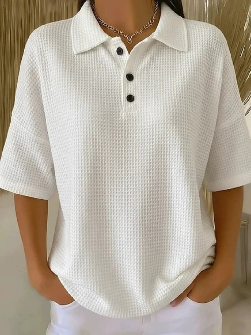 Peggie | Waffle Polo Blouse