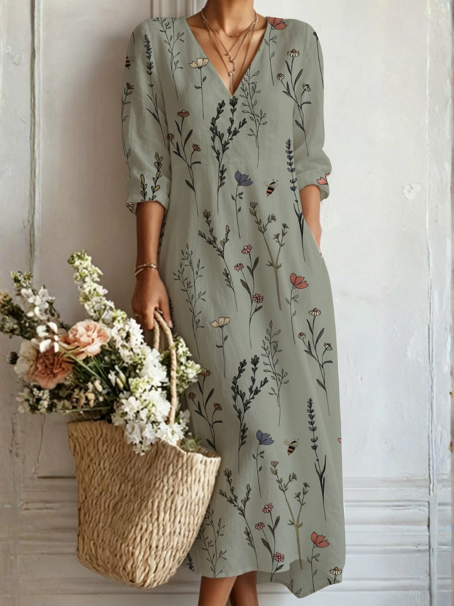 Boho Watercolor Print Maxi Dress