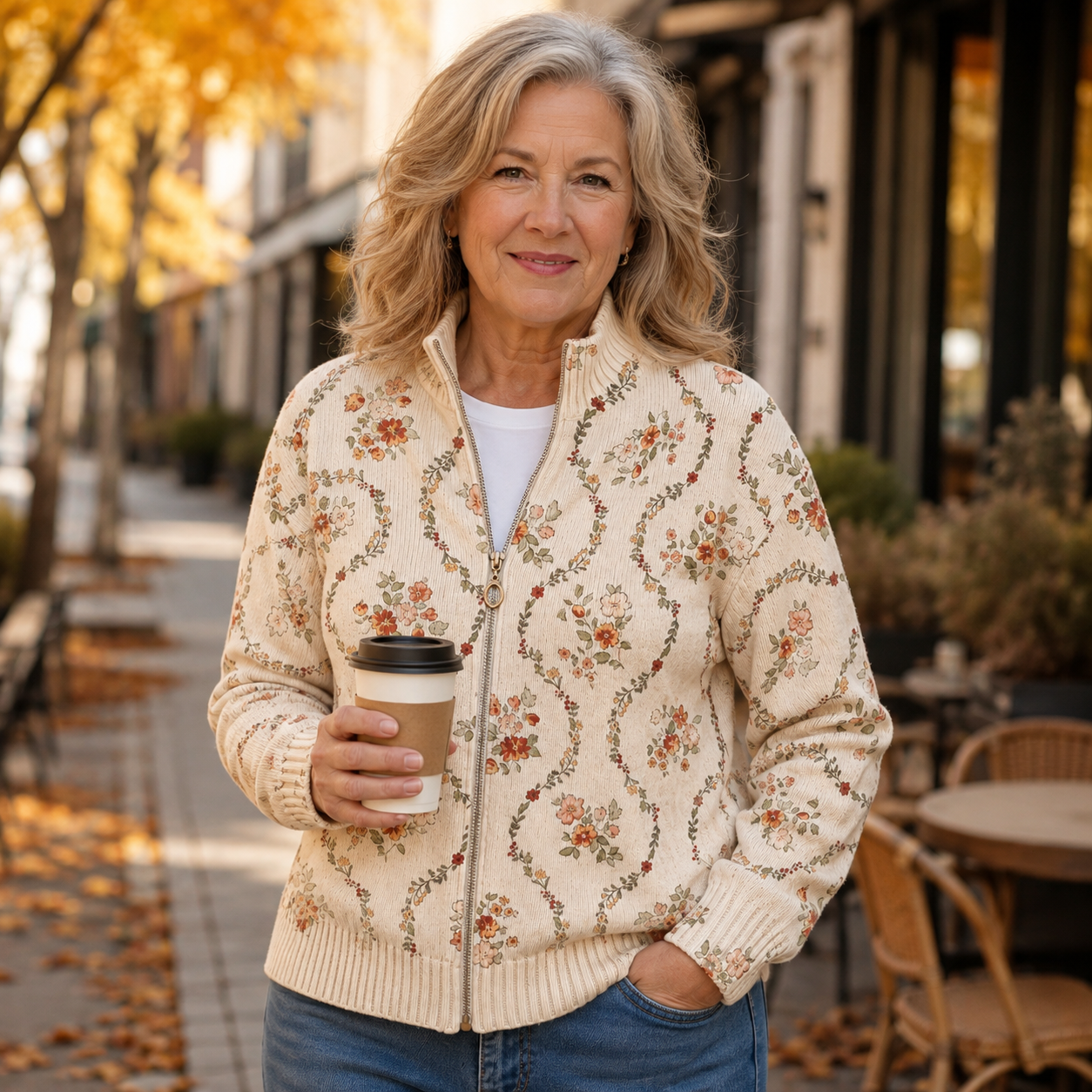 Persephone | Delicate Floral Vine Zip Cardigan