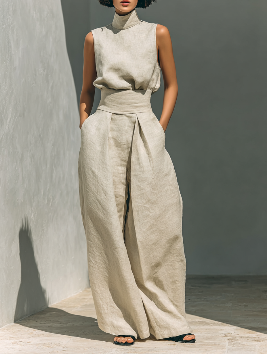 Sable | Minimalist Sleeveless Blouse & Wide-Leg Set