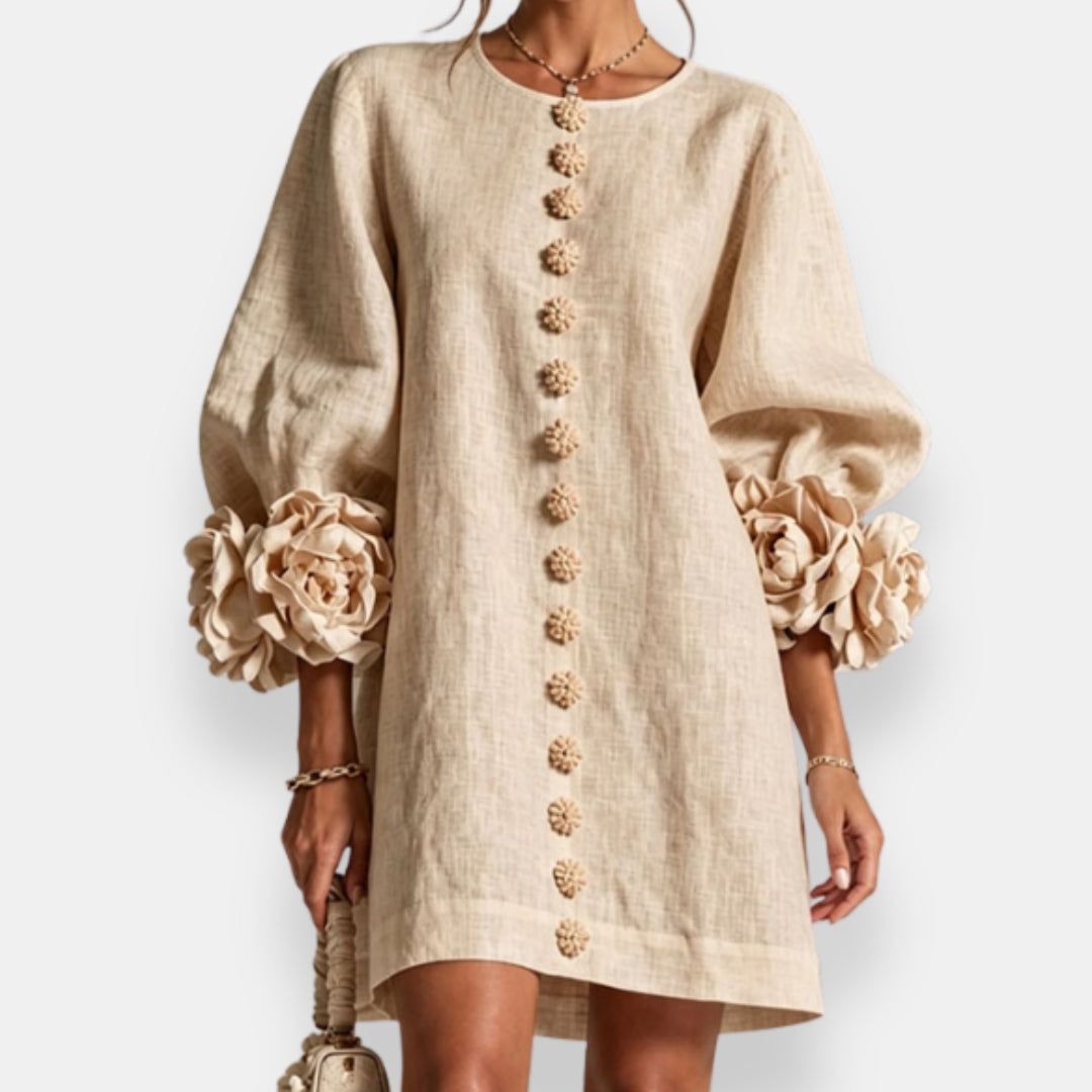 Cecily | Sculpted Floral Button Dress