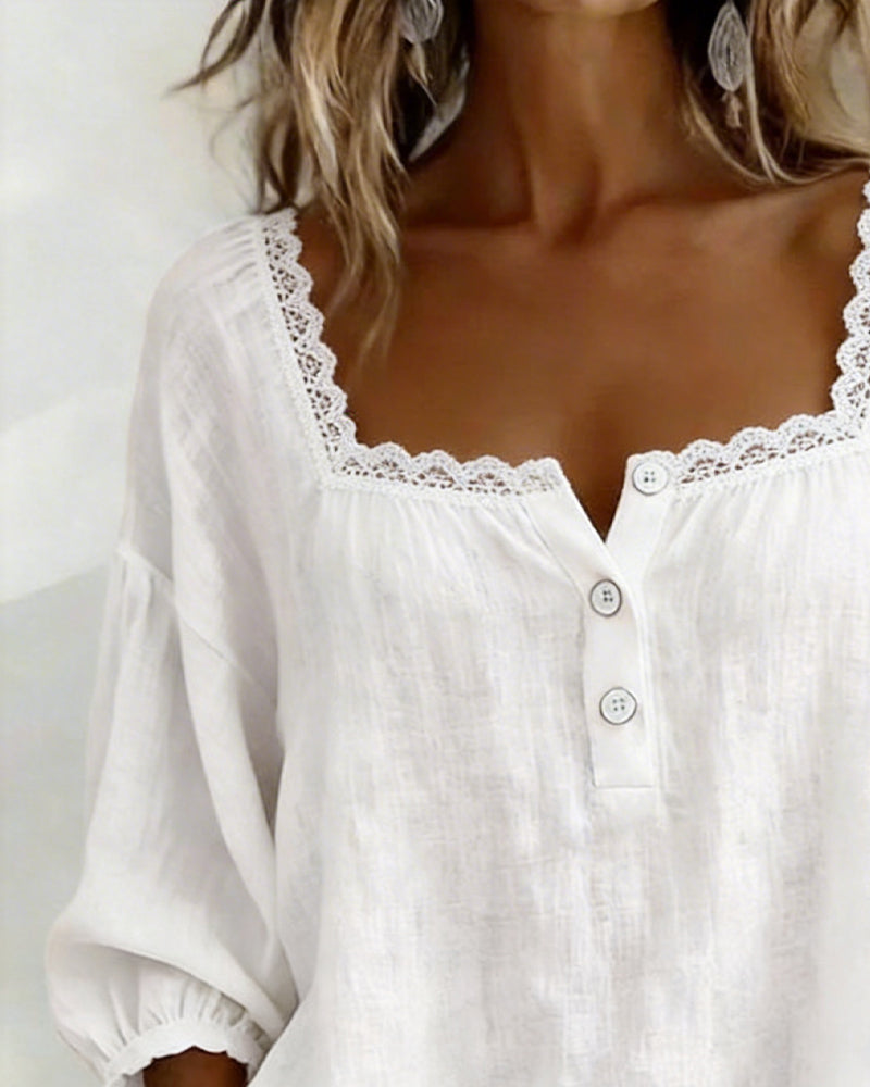 Elodie | Lace-Trim Square Neck Blouse