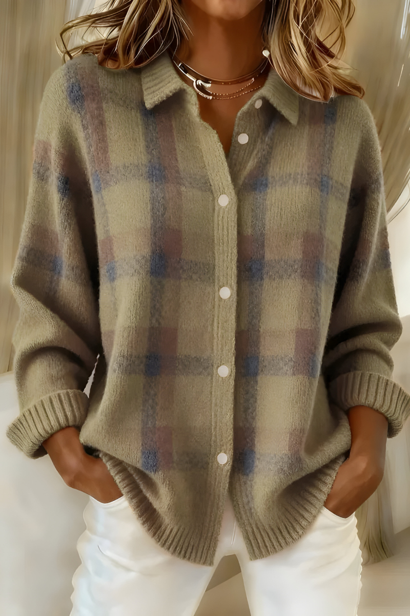 Cordelia | Plaid Knit Shirt Cardigan