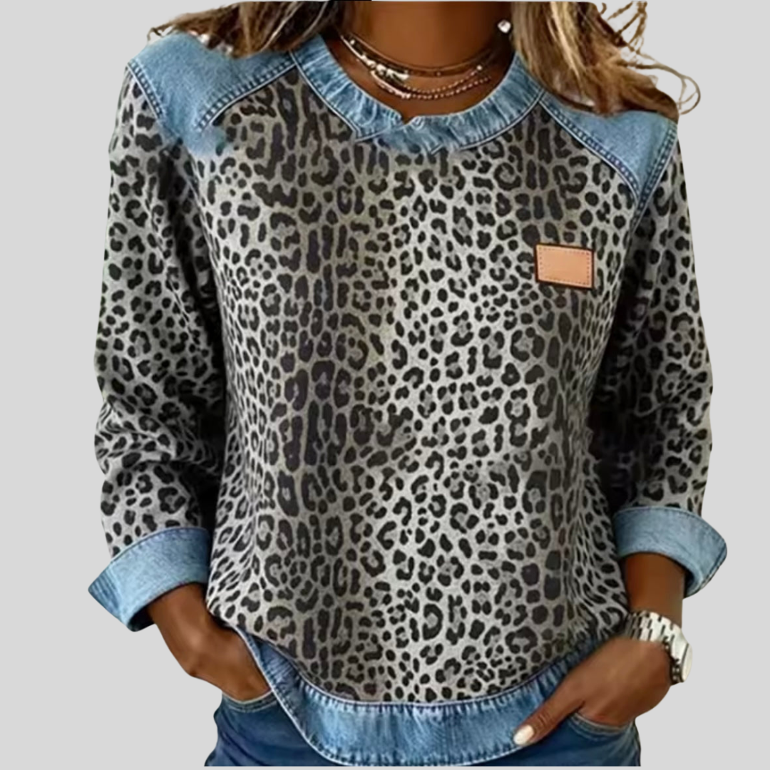Hollyn | Leopard Print Denim Collar Sweater