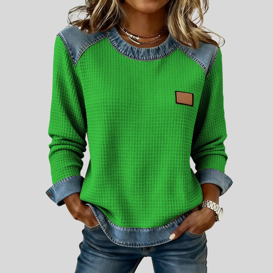 Delancine | Patchwork Waffle Sweatshirt