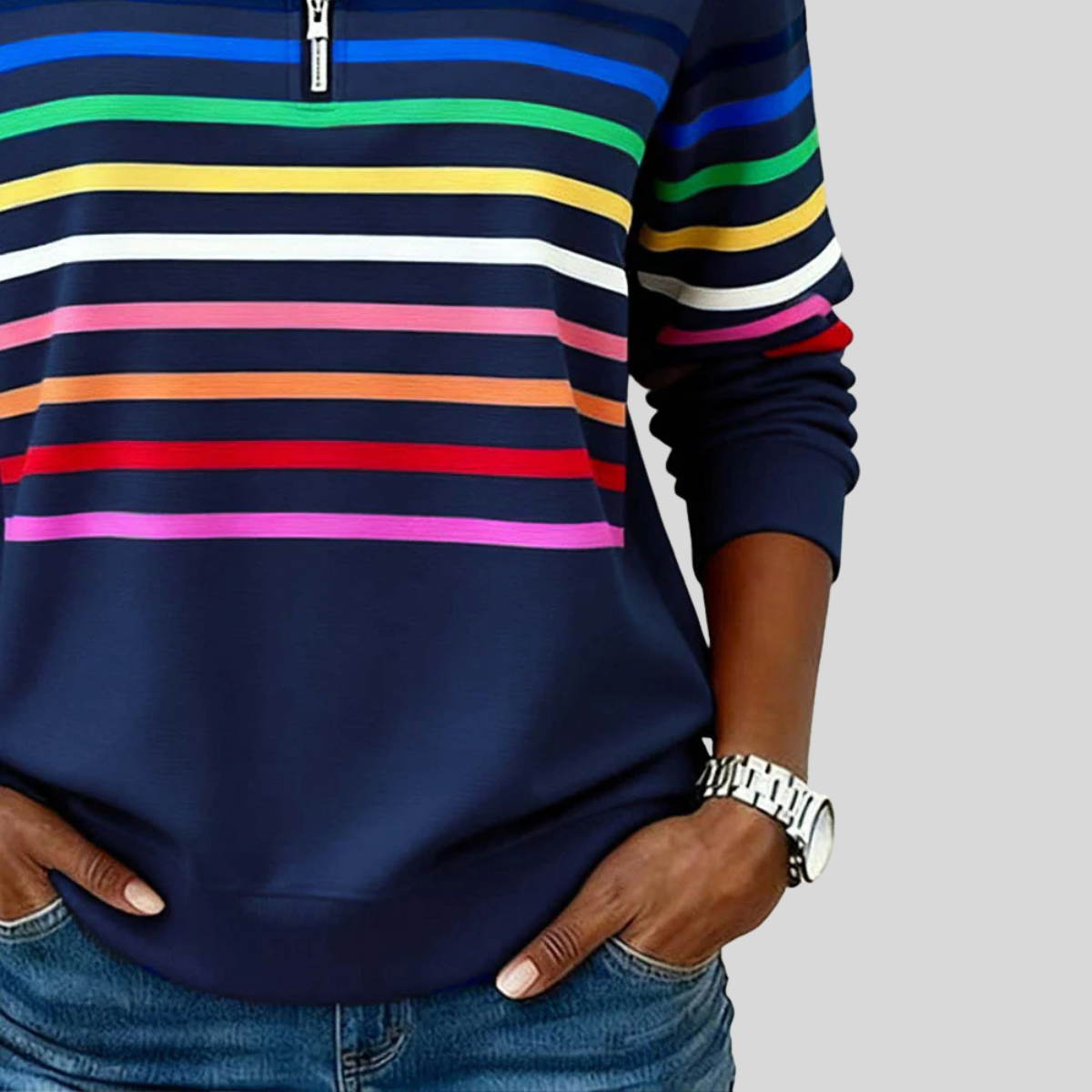 Prismette | Striped Quarter-Zip Sweatshirt