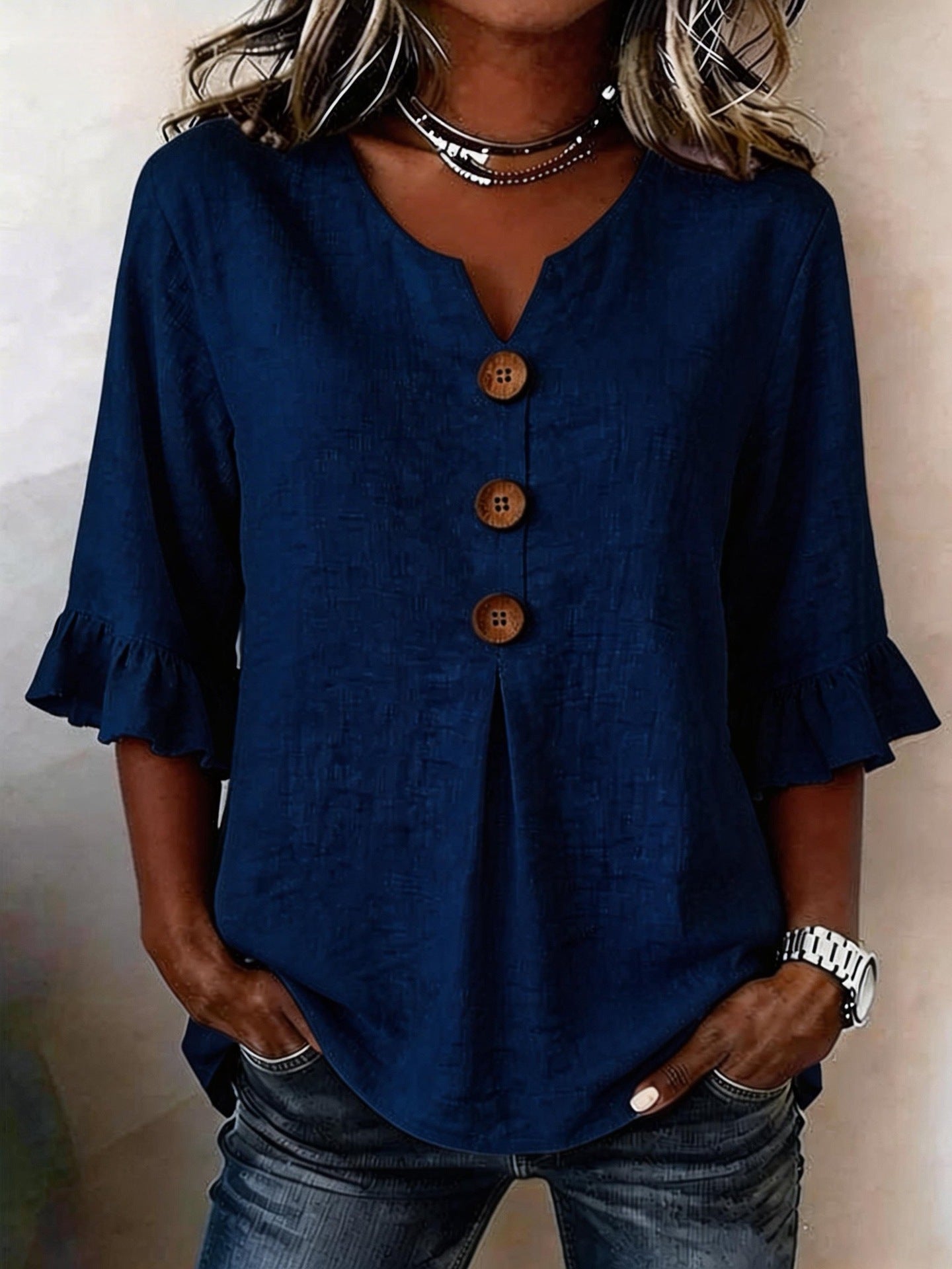 Jessara | Ruffle-Sleeve Linen Blouse