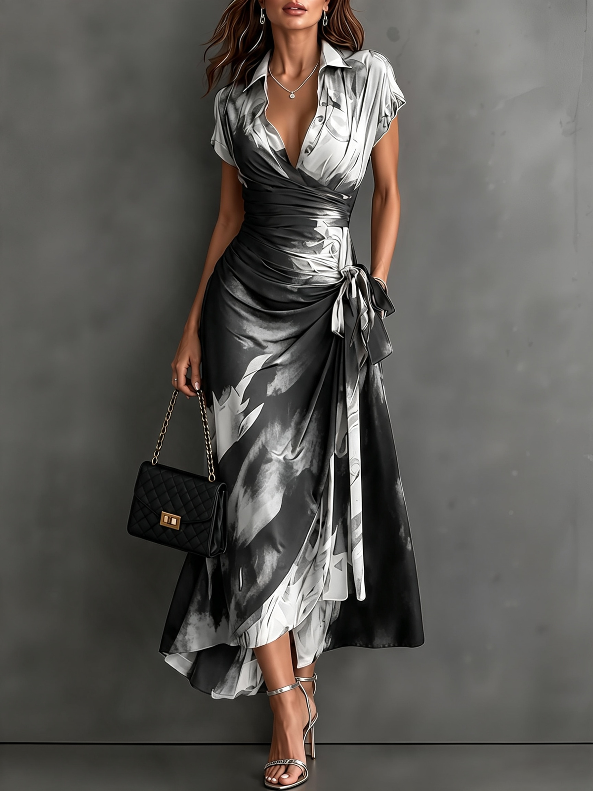 Serena | Abstract Print Wrap Midi Dress