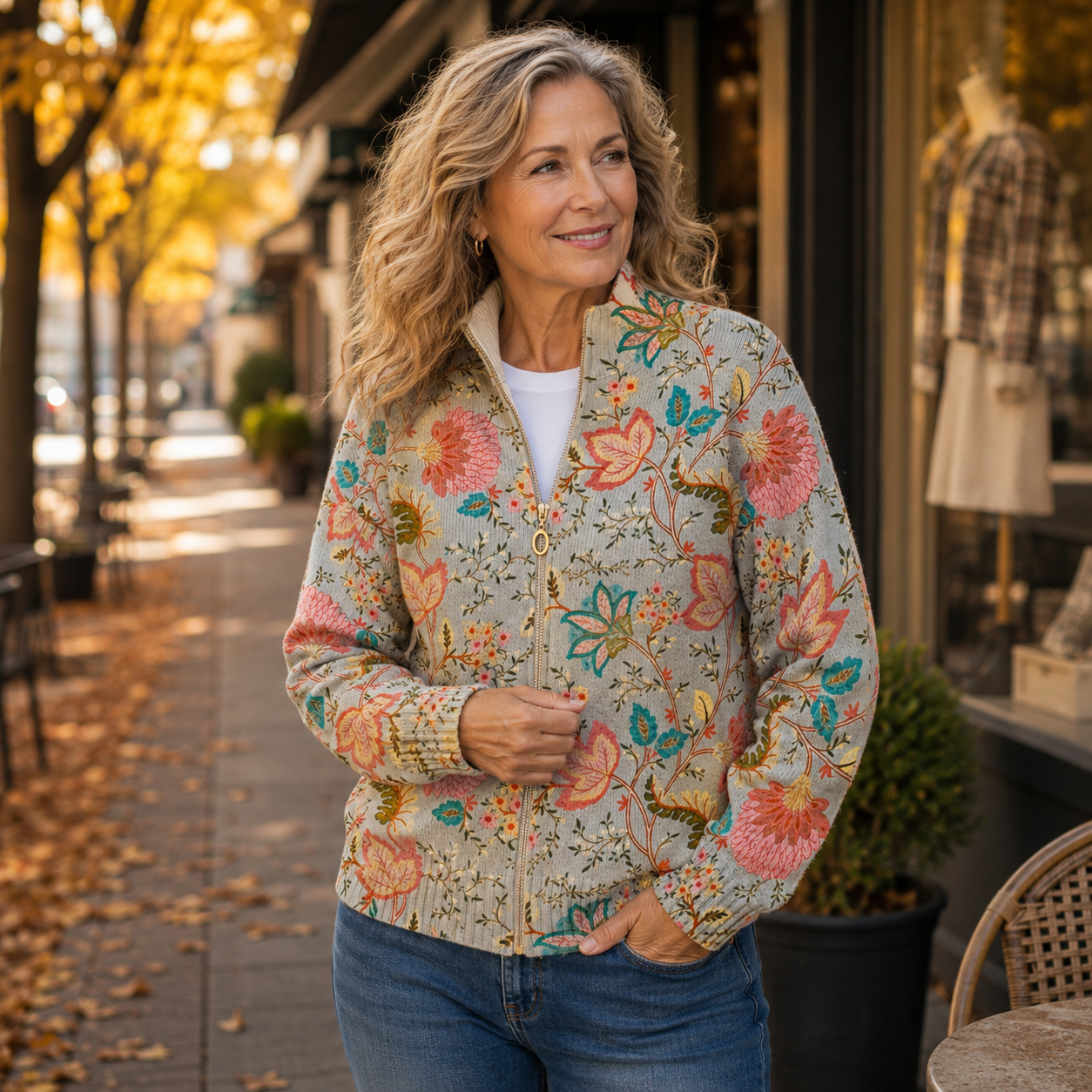 Xanthe | Vintage Floral Garden Zip Cardigan