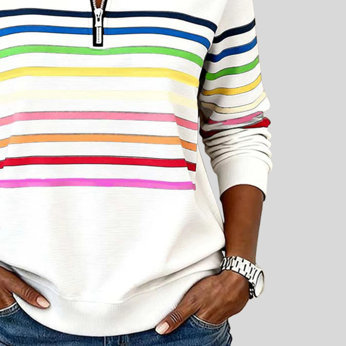 Prismette | Striped Quarter-Zip Sweatshirt