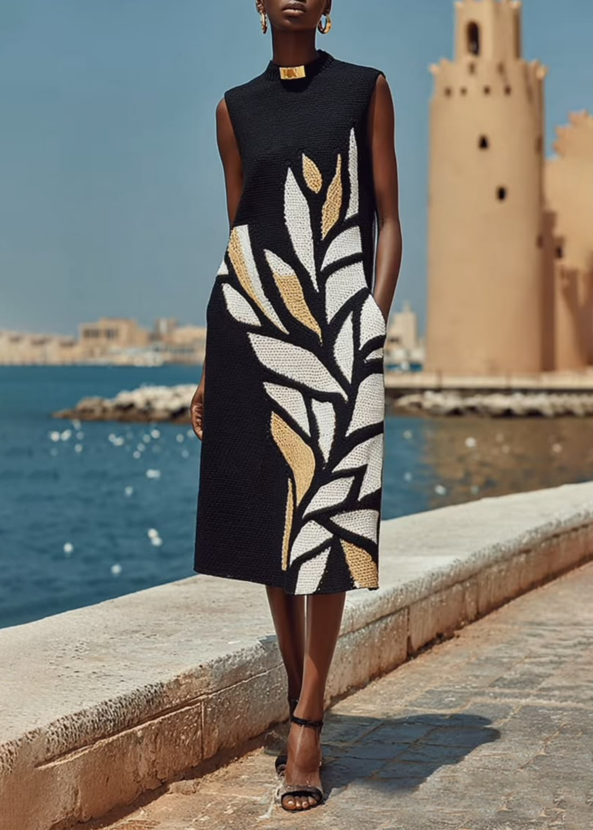 Indira | Sleeveless Print Midi Dress