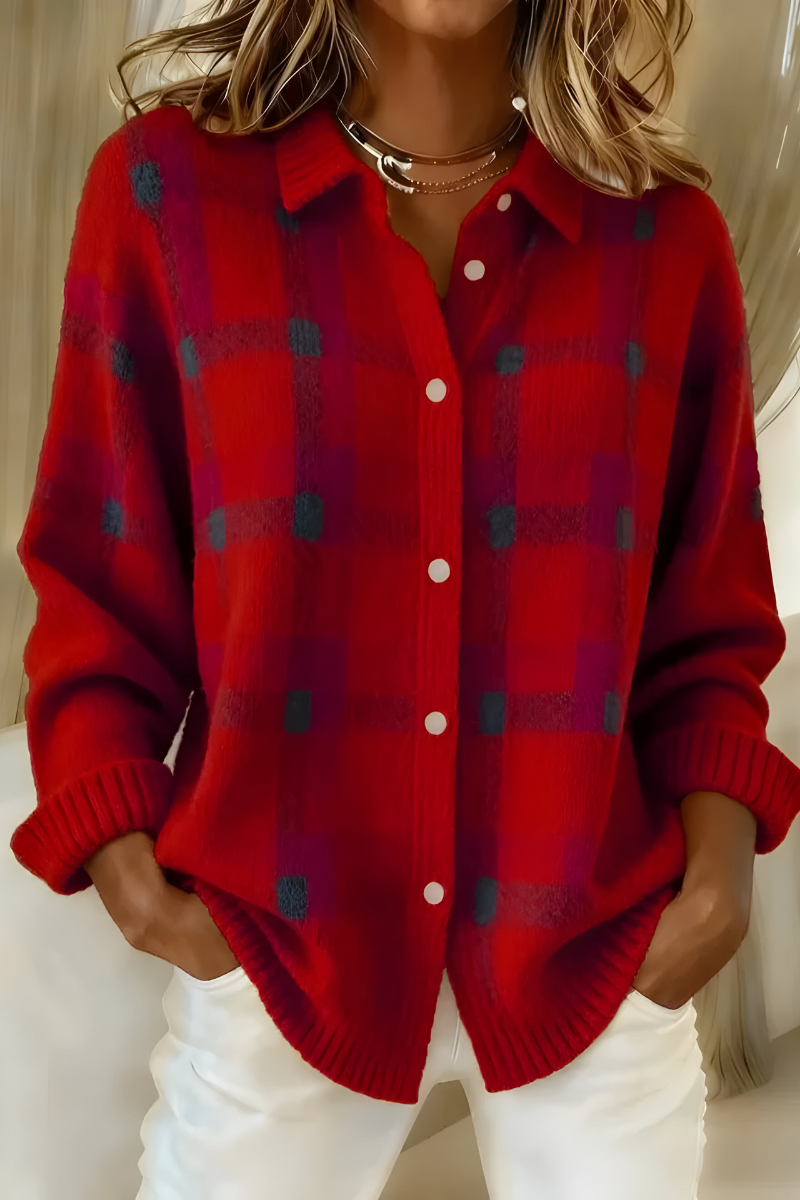 Cordelia | Plaid Knit Shirt Cardigan
