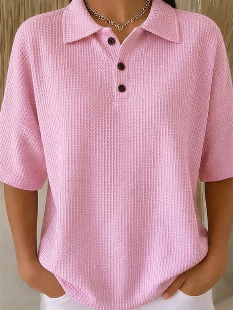 Peggie | Waffle Polo Blouse