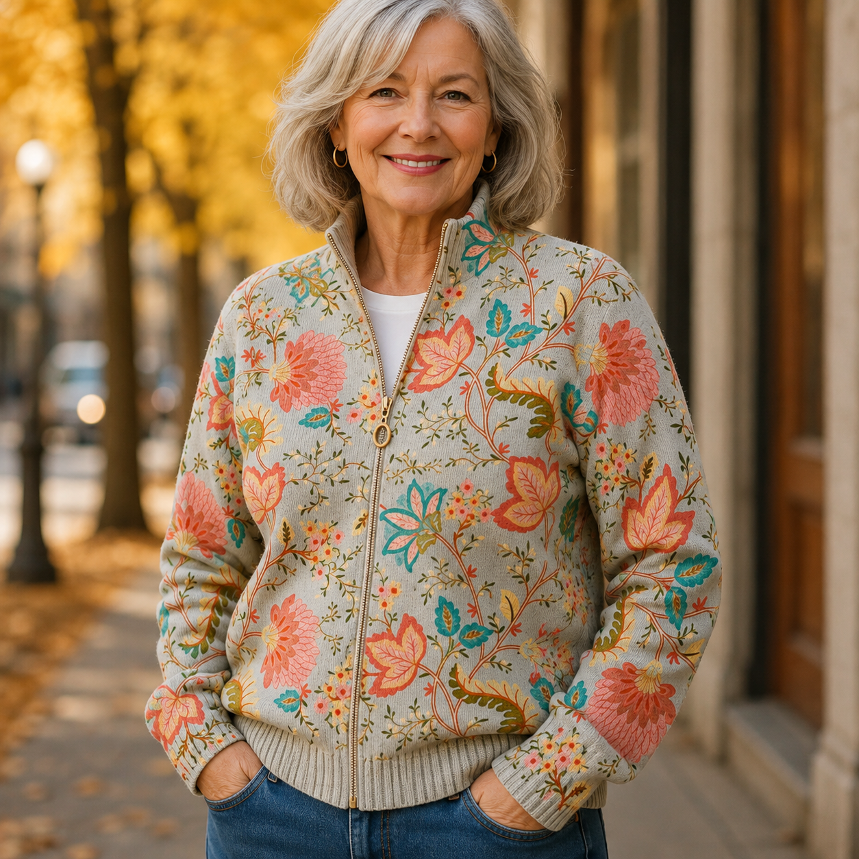 Xanthe | Vintage Floral Garden Zip Cardigan