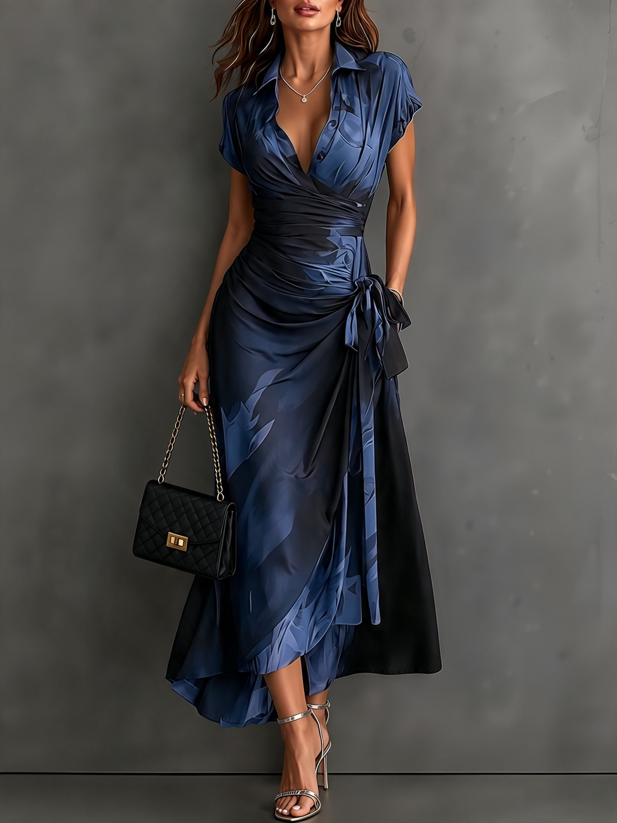 Serena | Abstract Print Wrap Midi Dress