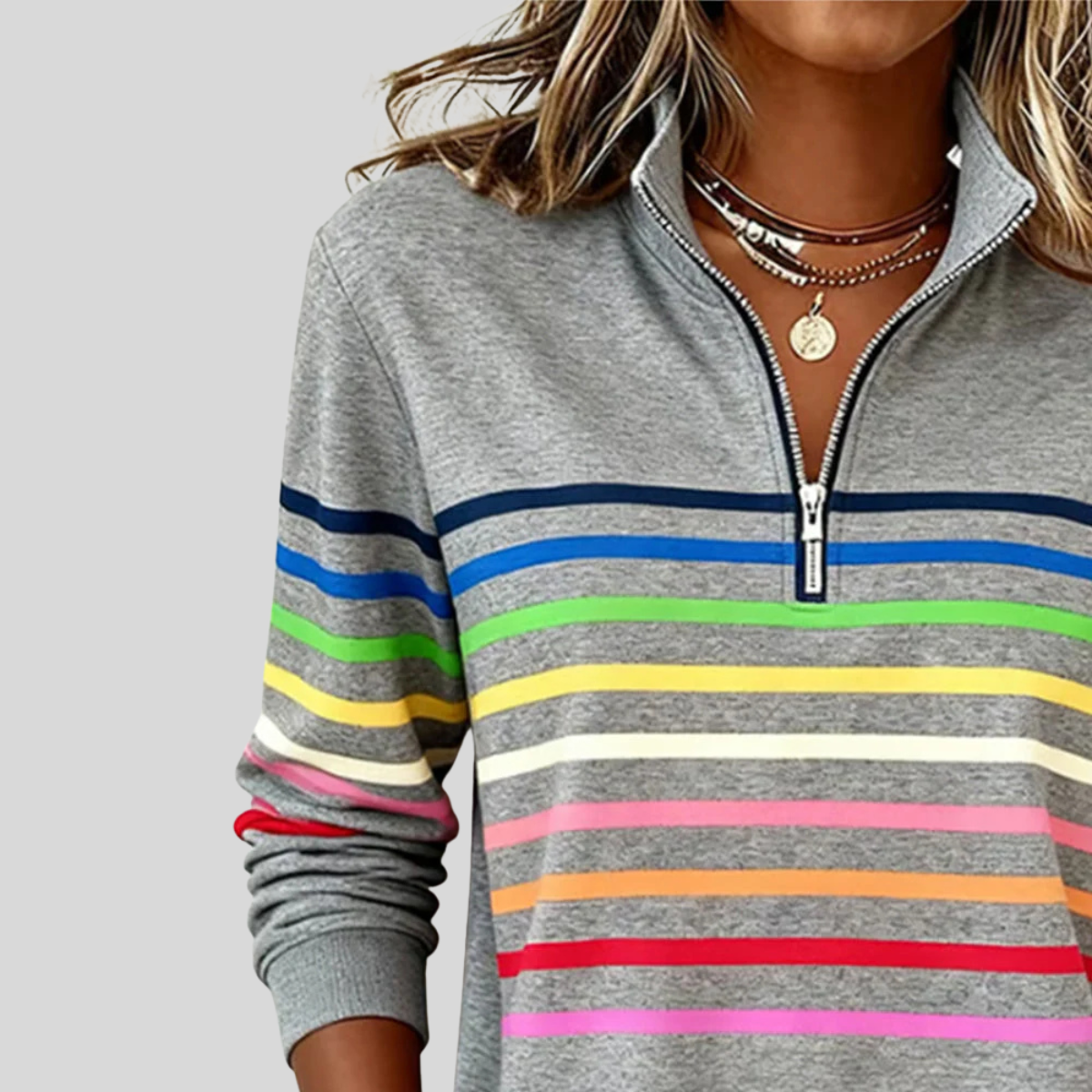 Prismette | Striped Quarter-Zip Sweatshirt