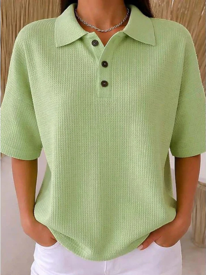Peggie | Waffle Polo Blouse
