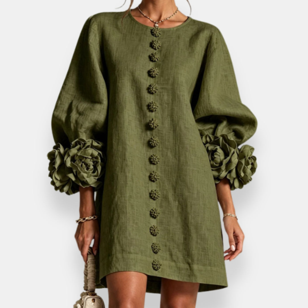 Cecily | Sculpted Floral Button Dress