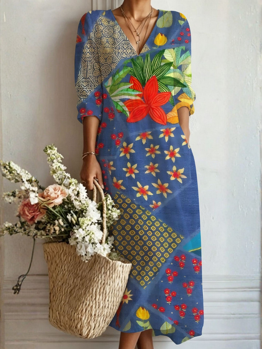 Boho Coastal Print Long Dress