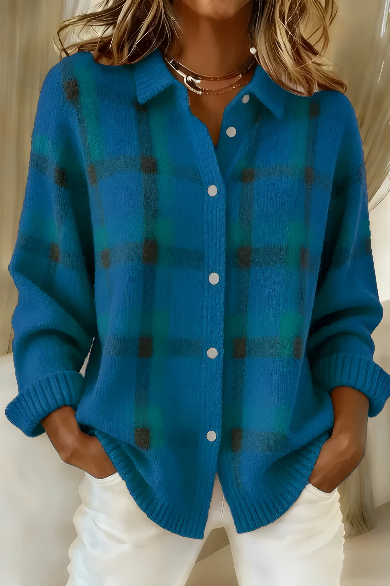 Cordelia | Plaid Knit Shirt Cardigan