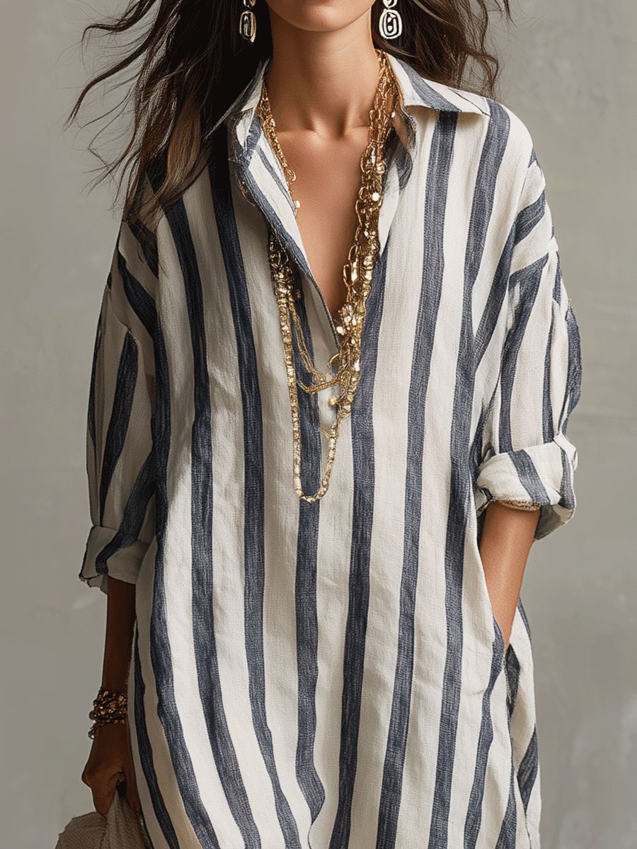 Maribel | Striped Shirt Maxi Dress