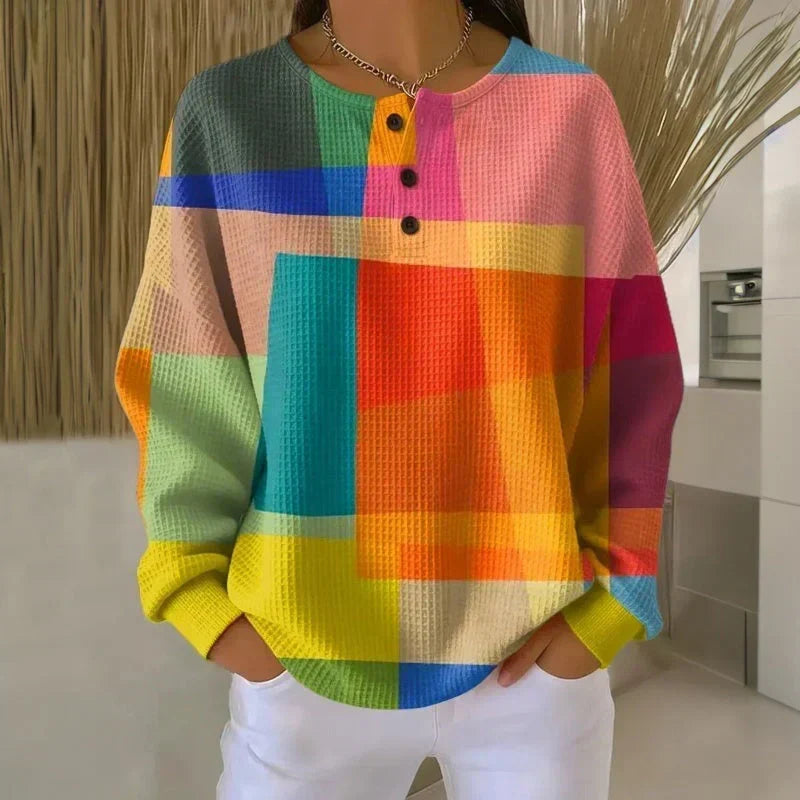 Constance | Geometric Henley Knit Sweater