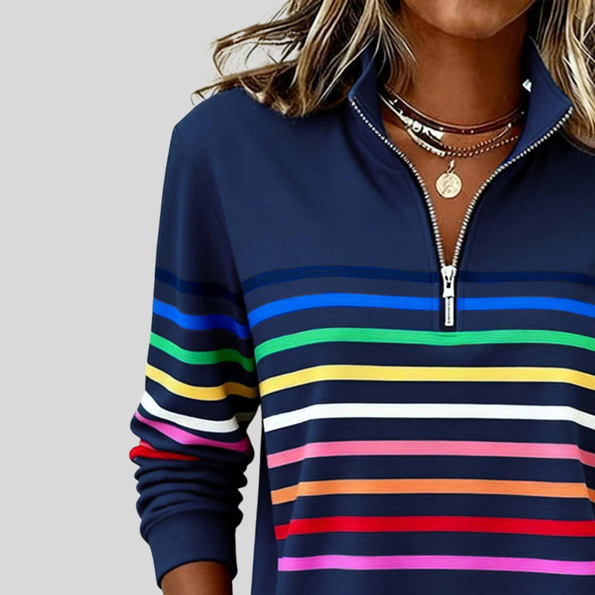 Prismette | Striped Quarter-Zip Sweatshirt