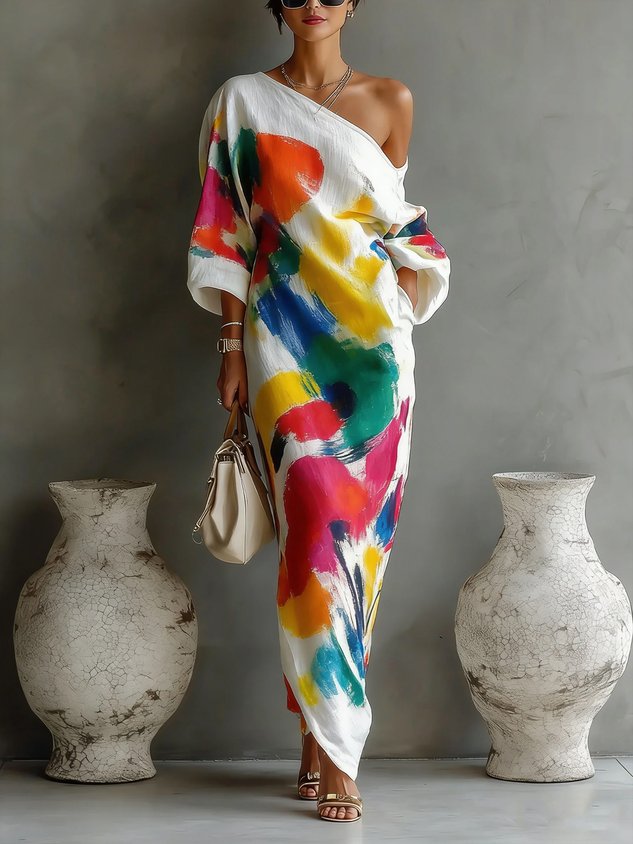 Danella | Abstract Print One-Shoulder Maxi Dress