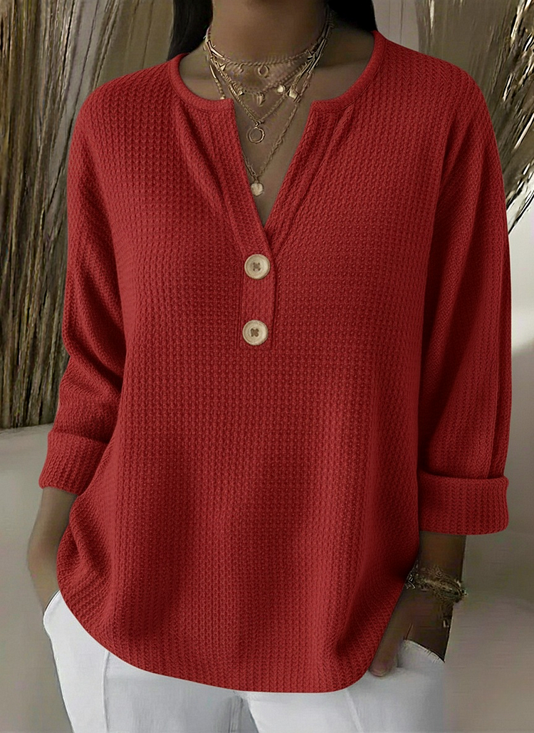 Lucy | Waffle Knit Henley Top