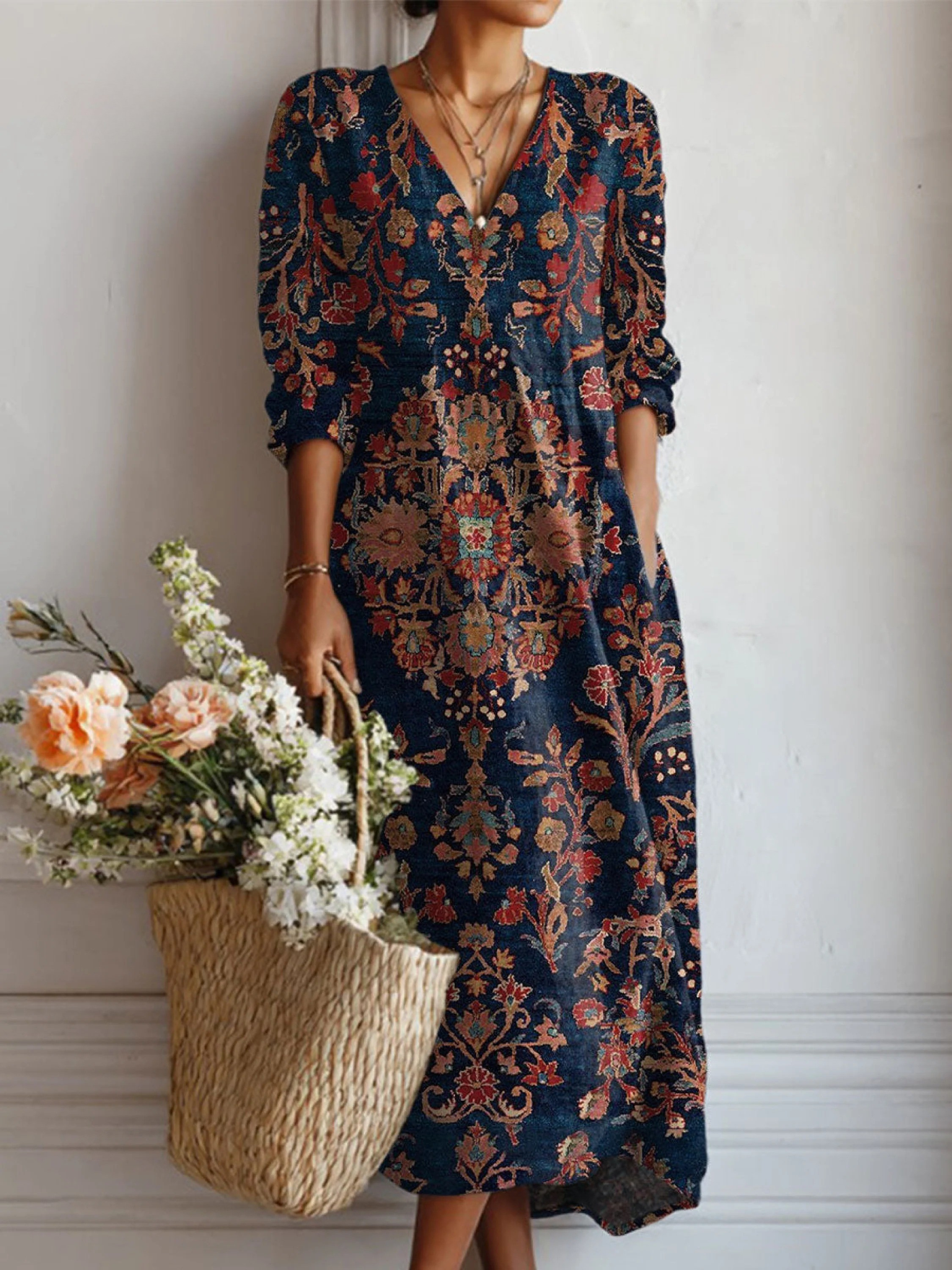 Boho Linen-Look Pocket Maxi Dress