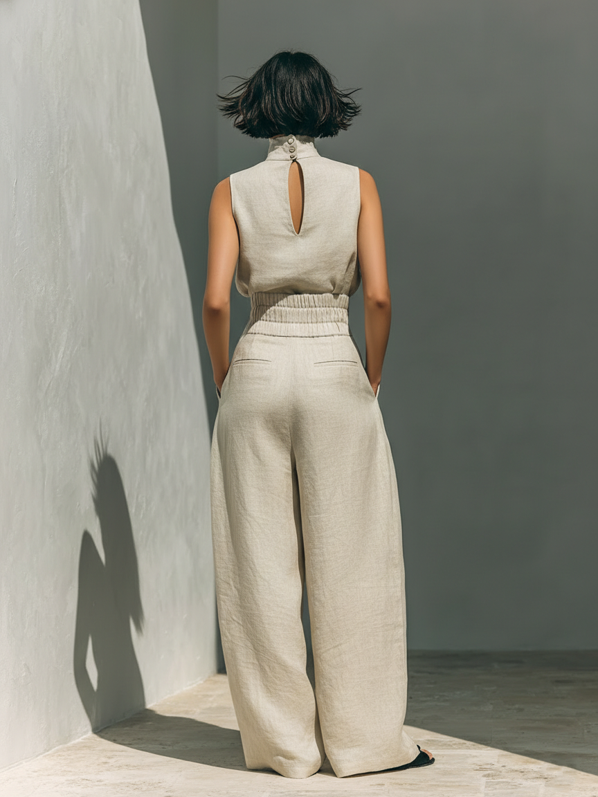 Sable | Minimalist Sleeveless Blouse & Wide-Leg Set